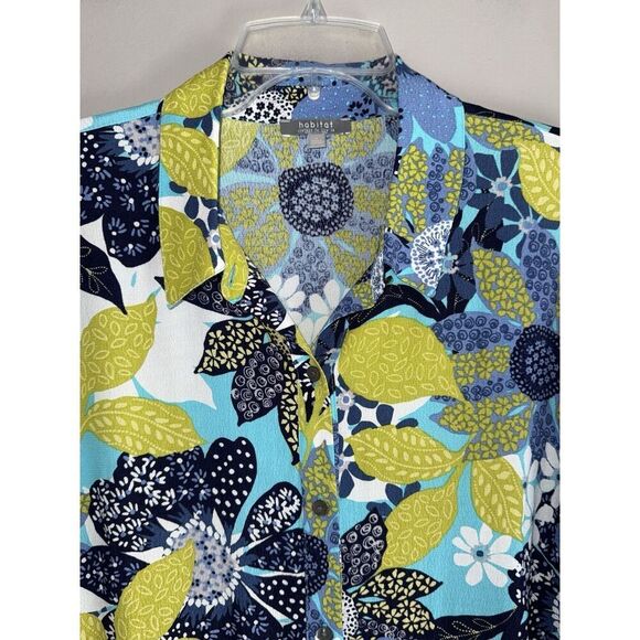 Habitat Floral Blouse Top Flare Flutter Sleeve Tiered Artsy Drapes Classic Large - Picture 7 of 16